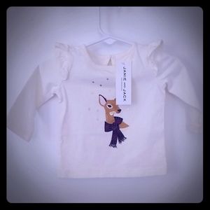 BNWT Janie and Jack Girls Holiday Deer Top 3-6m